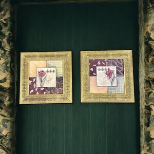 Vintage Kirkland's Floral Picture Set-Flower Framed Wall Art-Watercolor Print